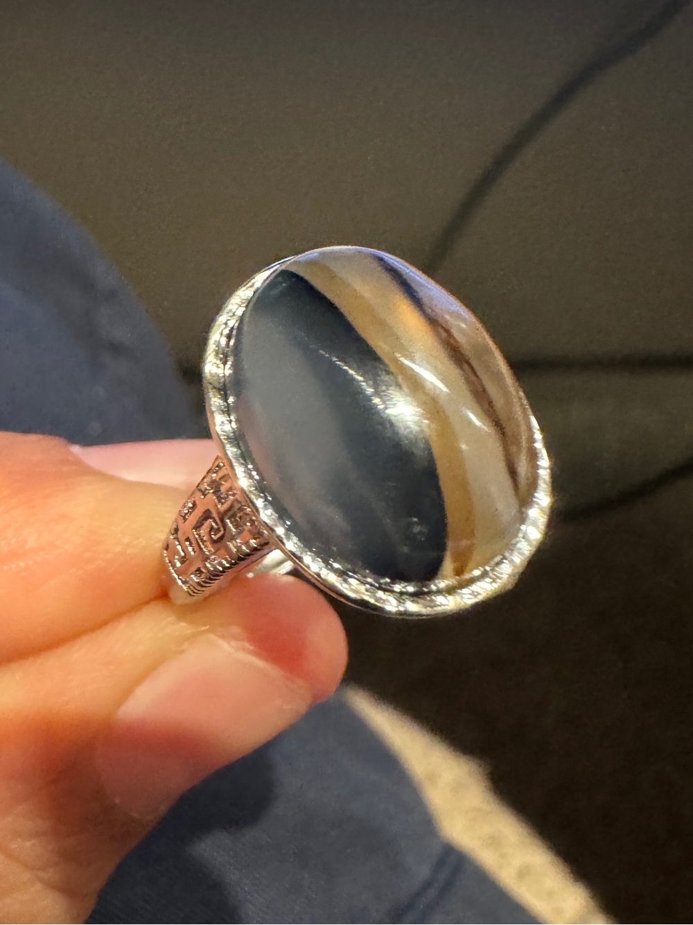 Dendritic agate Black & Brown Ring Adjustable size